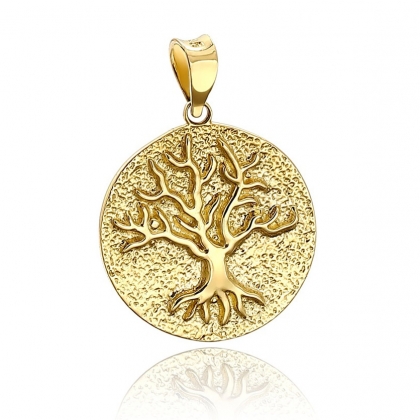 Złota okrągła zawieszka Drzewo życia rzeźbiony wisiorek pr 585